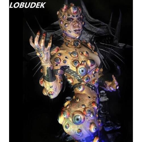 Halloween Men Women Horror Costume Big Eye Novelty Printing Skinny Jumpsuit Stretch Rompers Nightclub Party Scary Costumes