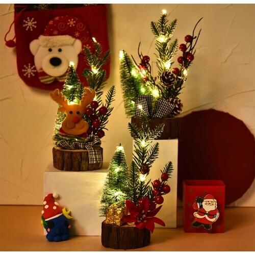 Creativity Christmas Tree Ornaments Wooden Bottom Table Decoration Christmas Tree with LED Light Dining Bedside Table Balcony