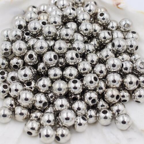 New Size 6.8.10mm Round Antique Silver Color Double Holes Loose Beads Imitation Pearls Beads Crafts Decoration