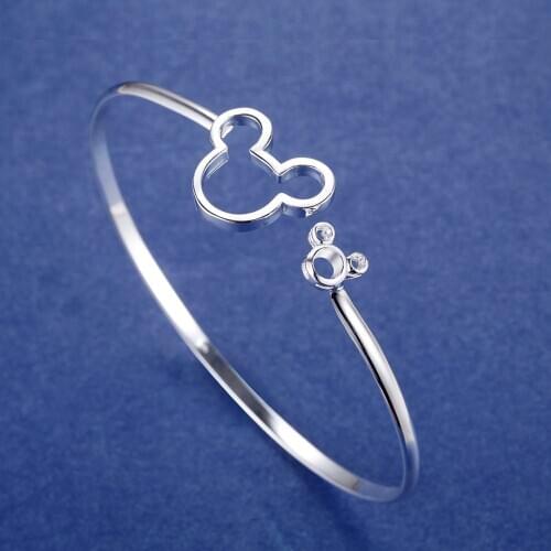 Hot sale silver color Mickey charm Bangles fashion classic party jewelry for women cute Cuff bracelets & Bangles wholesale price