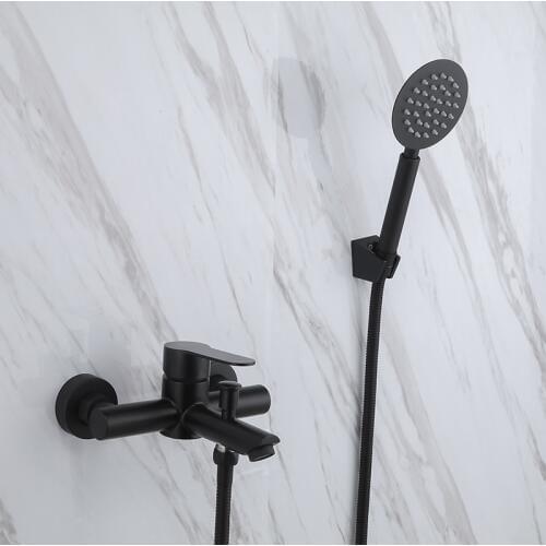 Bathroom Matte Black Stainless steel Mixer Shower Combo Set Wall Mounted Bathtub shower faucet Shower Head System complete set