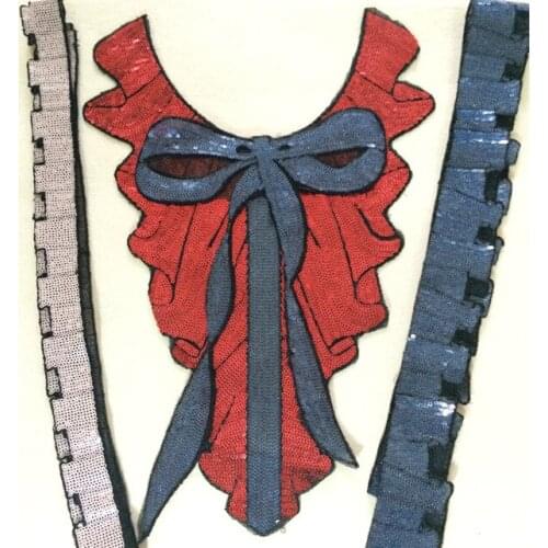 Fashion sequined lace neckline collar applique patches for clothing fabric patch sewing parches bordados embroidered patches