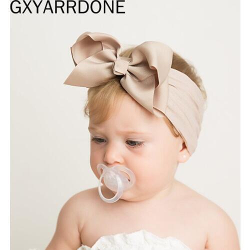 10pcs 2019 Newborn Nylon Baby Headband Toddler Infant Bow Hairband Baby Bandanas Turban Solid Color Bow Head Wrap Hair Accessory