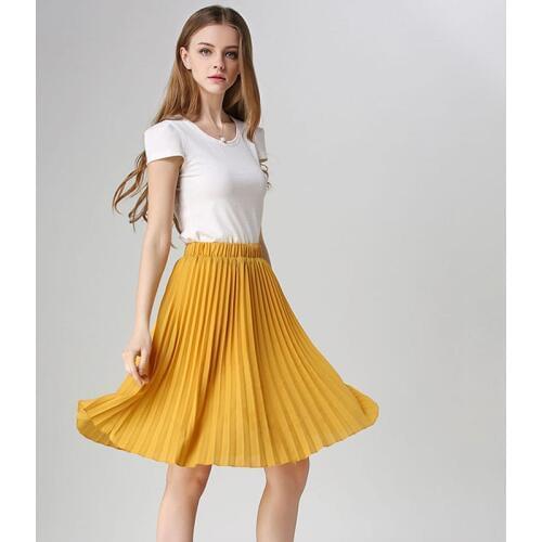 New Women Pleated Skirt Vintage High Waist Tutu Skirts Womens Midi Chiffon Skirt Summer Rokken Jupe Femme Skirt