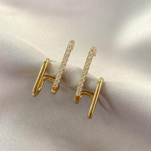 2020 South Koreas new trendy personality retro temperament geometric irregular and delicate micro-inlaid metal stud earrings