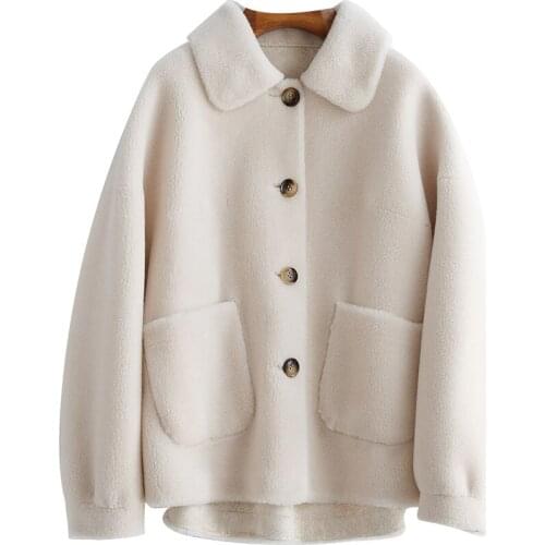 2020 New 2019 Sheep Shearing Overcoat Woman Wool Reunite With Coat One Leather And Fur Loose Coat