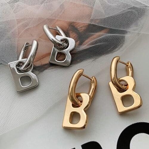 Kshmir 2020 New Stylish Paris B Letter Pendant Earrings Retro High Sense Stud Earrings Women Geometric Punk Metal 1997