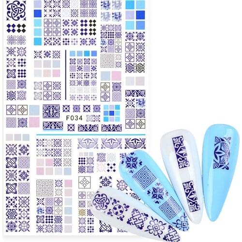 2021 New 3D Nail Art Stickers Bohemia Blue Abstract Geometry Image Nails Stickers for Nails Sticker Decorations Manicure