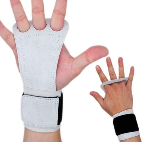 One Pair Cowhide Hand Grips Crossfit For Pull-ups Gymnastic Weight Lifting Deadlift Palm Protector Gloves with Wrist Wrap Men