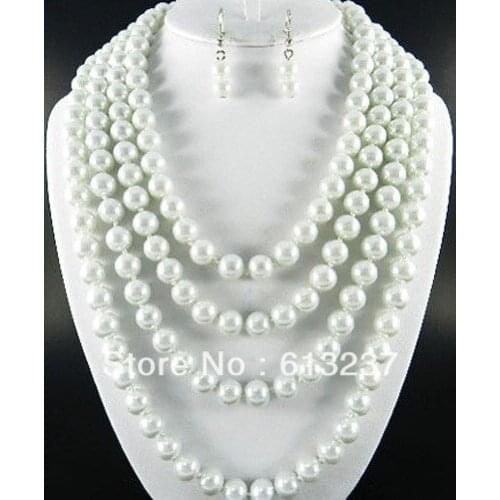 Free shipping new fashion white shell simulated-pearl 8mm round beads long chain necklace for women weiddings gift 90inch MY5193