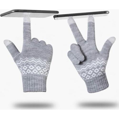 Gloves Winter Touch Screen Female Student Knitting Wool Warmth Thick Fluff Cycling Five-Finger Game Gloves for Men and Women