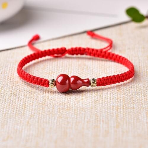 Natural Cinnabar Gourd Handmade Tibetan Buddhist Braided Bracelets Knots Lucky Red Rope Bangle Size Adjust Drop Shipping