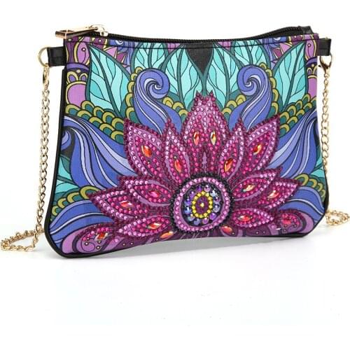 DIY Special Shaped Diamond Painting Chain Shoulder Messenger Bag Leather Clutch Storage Hand Wave Flower Mini Chain Bag