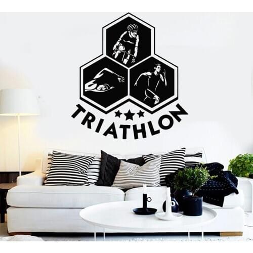 Triathlon Wall Sticker Swimming Cycling Running Vinyl Decal Sports Art Stickers Personalized Gym Mural Removable Home Decor
