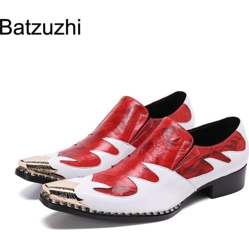Batzuzhi Luxury Handmade Mens Shoes Designers Iron Toe Genuine Leather Dress Shoes Men Red Party and Wedding Zapatos Hombre