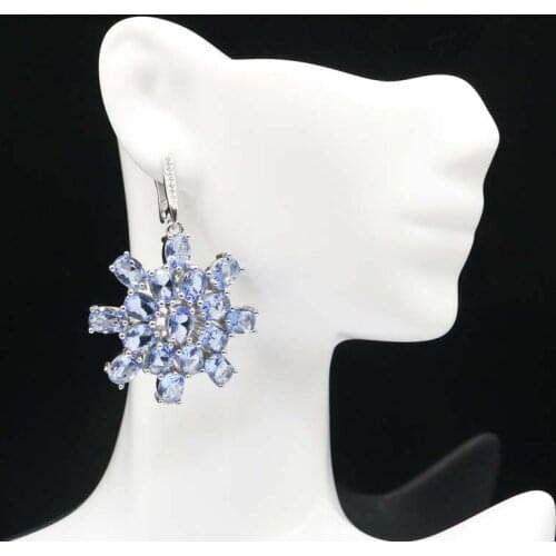 47x38mm SheCrown Bohemia Flowers Silver Earrings Created Green Peridot Bright Zircon For Ladies