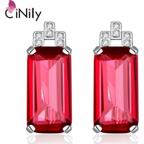 CiNily Emerald Ruby Sapphire 925 Sterling Silver Stud Earrings for Birthday Party Gifts Women Fine Jewelry Earrings SE044-46