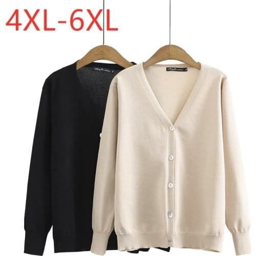 New 2021 Ladies Spring Autumn Plus Size Knit Sweater Jacket For Women Large Long Sleeve Beige Button Cardigan Coat 4XL 5XL 6XL
