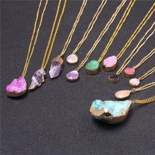 Natural Irregular Crystal Cluster Necklace For Women Reiki Energy Quartz Pendant Necklace Charms For Men Chain Necklace Jewelry