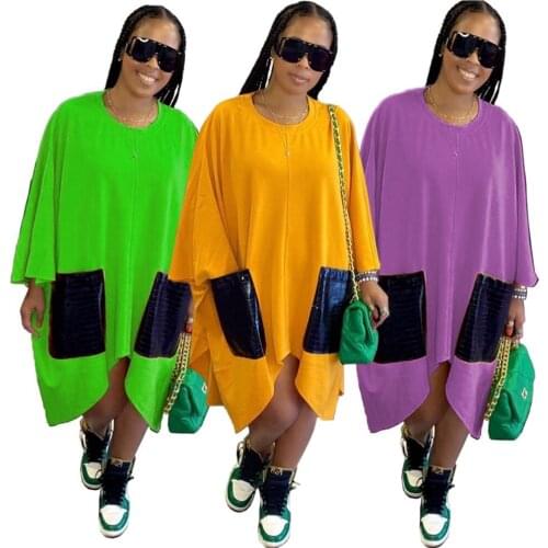 Casual Dresses for Women Pockets Patchwork Loose Flared Long Sleeve Knee Length Fall Clothes New Style Wholesale Dropshipping