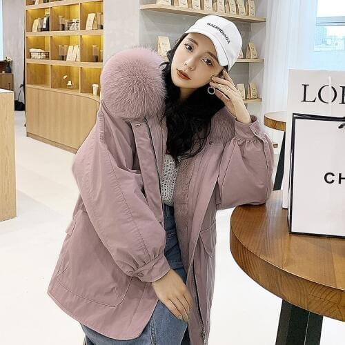 Rabbit Winter Coat Rex Women Clothes 2020 Raccoon Collar Real Fur Parka Manteau Femme BL-2229 YY2075