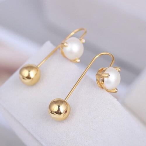 Golden Fashion Metal Ball Ball Pearl Gem All-match Earrings Cute Earrings