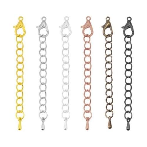 20pcs Stainless Steel Necklace Extension Chain Bulk Bracelet Extended Lobster Buckle Chains Tail Extender for DIY Jewelry Making