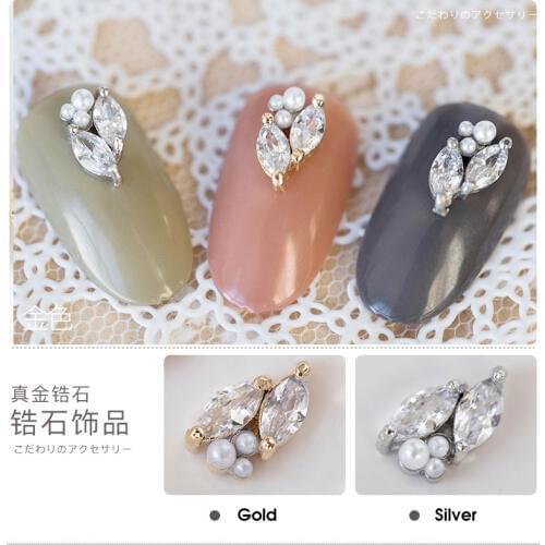 5pcs 3D alloy Zircon Nail art Decoration leaf pearl luxury zircon crystal series nails Accessories big top-level Manicure Charms