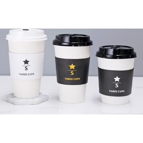 50pcs Net red thick disposable coffee cup hot drink milk tea paper cups takeaway packaging wtih lid hot stamping cup holder