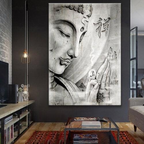 Abstract Black White Religion Buddha Statue Canvas Painting Posters and Prints Wall Art Picture Home Decoration Room Decor