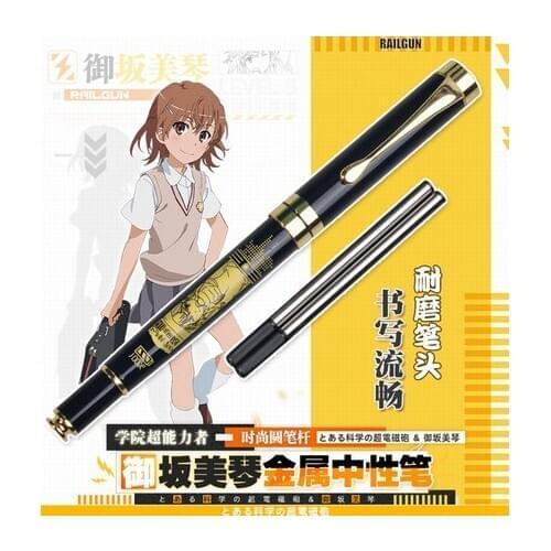 Anime Toaru Kagaku no Railgun Misaka Mikoto Theme Metal Stationery Sign Ballpoint Gel Pen Rollerball Pen Student Xmas Gift NEW
