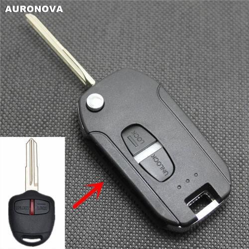 AURONOVA New Upgrade Folding Key Shell for Mitsubishi Asx Outlander Grandis Pajero Sport 2 Buttons Modified Remote Car Key Case