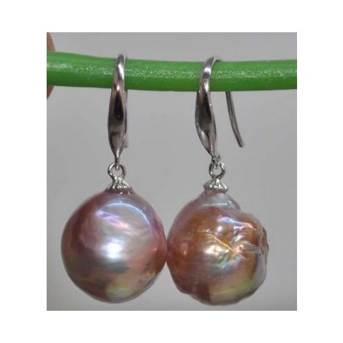 Free shipping luxury Noble jewelry Natural Rare dark pink 14mm Kasumi Pearl earring