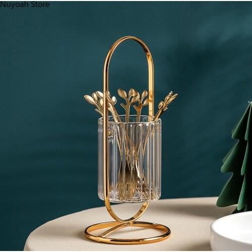 Household Gold Frame Fork Storage Stainless Steel Small Spoon Chopstick Storage Box Dining Table Kitchen Home Decoration