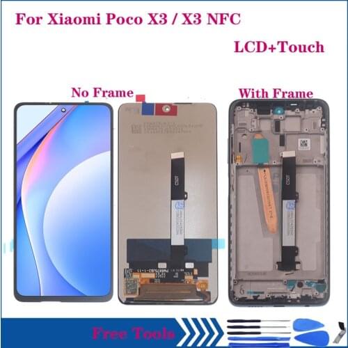 6.67'' Original For Xiaomi Poco X3 NFC M2007J20CG LCD Display Glass panel Touch Screen Digitizer Assembly For Poco X3 With Frame