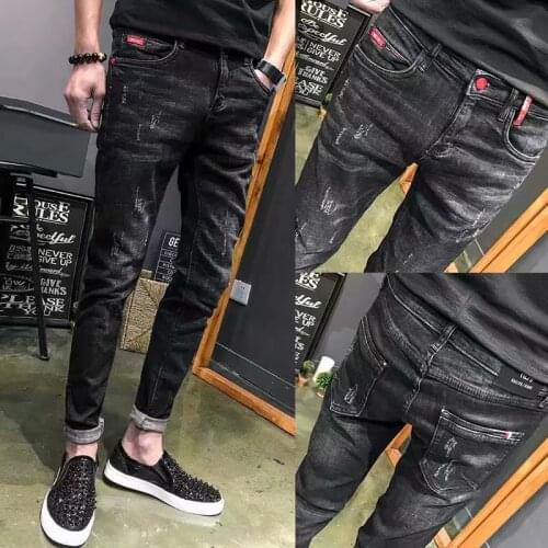 Denim Jeans mens self-cultivation Korean loose winter models black holes nine points small feet casual teen pencil pants