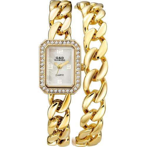 G&D Fashion Casual Womens Bracelet Watches Gold Top Brand Luxury Laides Wristwatch Quartz Watch relogio feminino reloj mujer