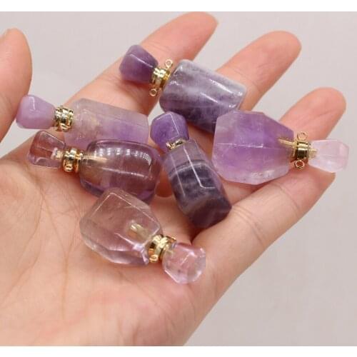Natural Stone Gem Pendant Perfume Bottle Essential Oil Amethyst Making DIY Simple Necklace Sweater Chain Jewelry Pendants