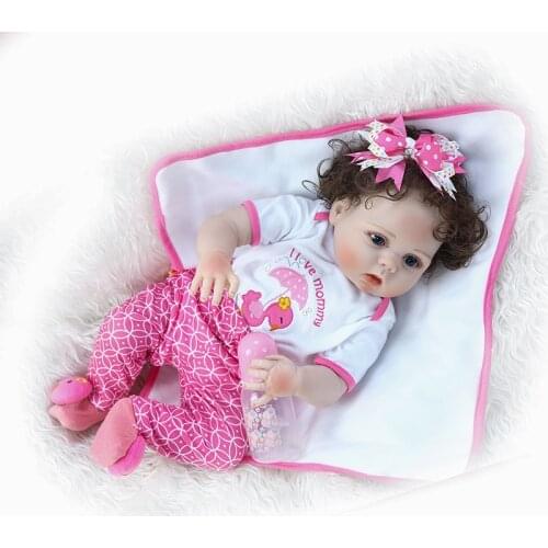 56CM new full body slicone soft real touch reborn baby girl bebe doll reborn Bath toy hand rooted curly fiber hair Anatomically