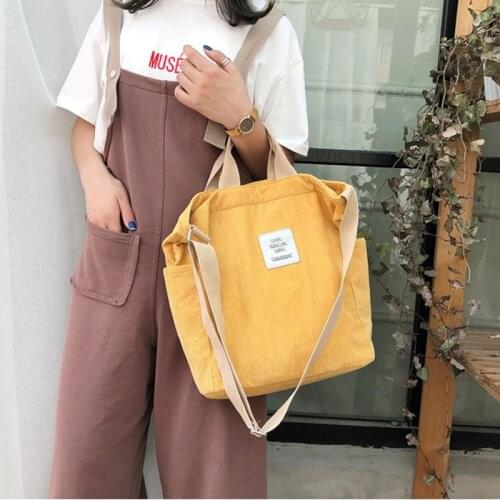 Lightweight Foldable Corduroy Tote Handbag High Quality Large Capacity Casual Work Bag for Women Student Book Bags