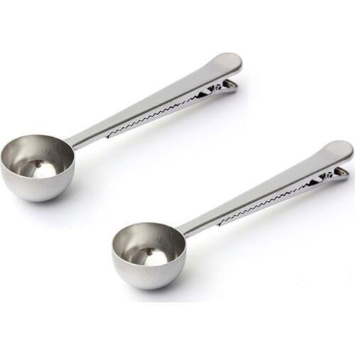 Hot 2pcs 304 Stainless steel Coffee Been Spoon with Clip Espressco Coffee Powder Spoon Coffee Tool Accessories L7''xDiam1.45