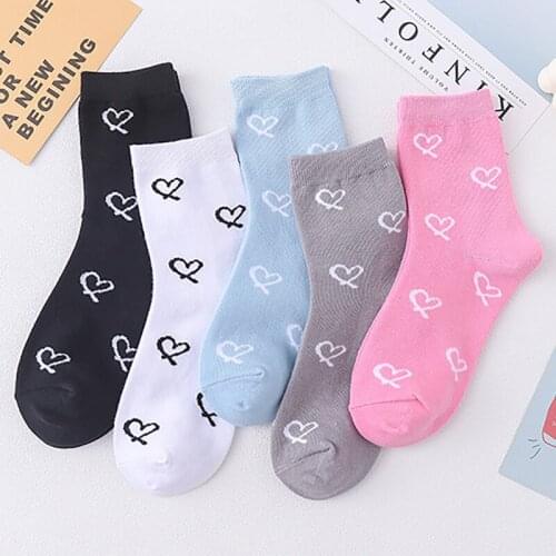 Women Socks Summer Candy Color Funny Heart Print Trendy Socks White Black Pink Casual Socks Sweet Cute Girls Female Crew Sock