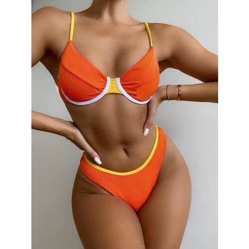 2021 new sexy bikini womens split swimsuit with steel bra chest cushion bikini set push-up swimsuit swimsuit