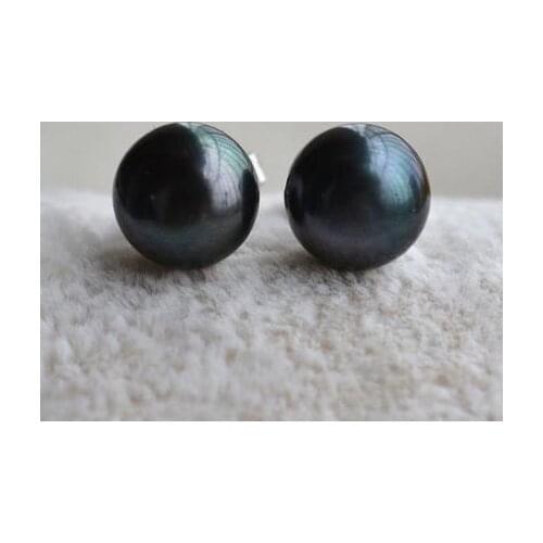 New Arrival Favorite Pearl Jewelry 7-8mm Black Color Genuine Freshwater Pearl Silver Stud Earrings Fine Jewelry Lady Gift