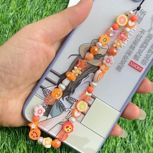 2021Charm Newest Colorful Acrylic Bead Smile Mobile Phone Chain CellPhone Strap Anti-Lost Lanyard For Women Summer Chain Jewelry