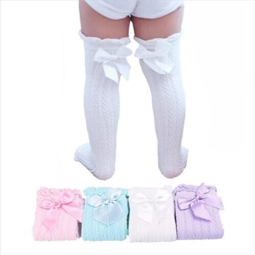 Toddler Baby Girl Knee Stockings Candy Color Sweet Cotton Breathable Long Stocking Summer Cute Lace Bow Stockings