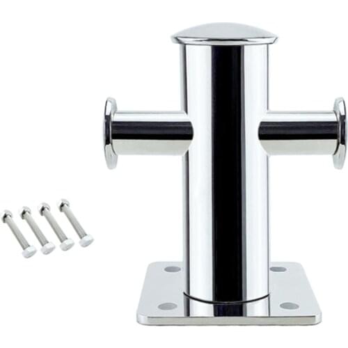 Single Cross Bollard Stainless Steel Canister With Cleat Mooring Base Plate