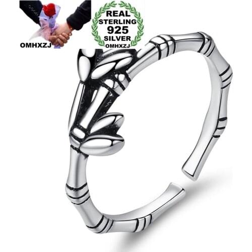 OMHXZJ Wholesale RG89 European Fashion Fine Woman Girl Party Birthday Wedding Gift Vintage Leaf Open S925 Sterling Silver Ring