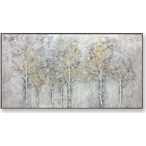 Home wall decoration Hand painted canvas oil painting gold foil trees landscape artwork poster for living room Hot sale no frame