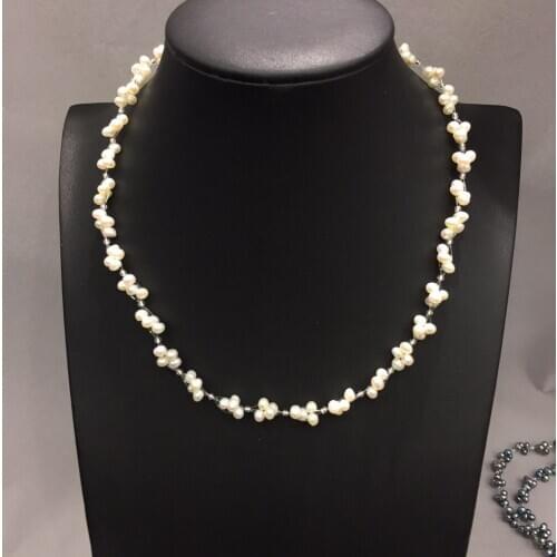 Casual sporty natural fresh water pearl necklace 3-4MM small pearl fine women jewelry free shipping white black color